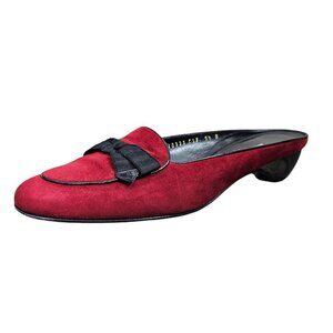 Salvatore Ferragamo Made in Italy Red Suede Bow Slip On Mules